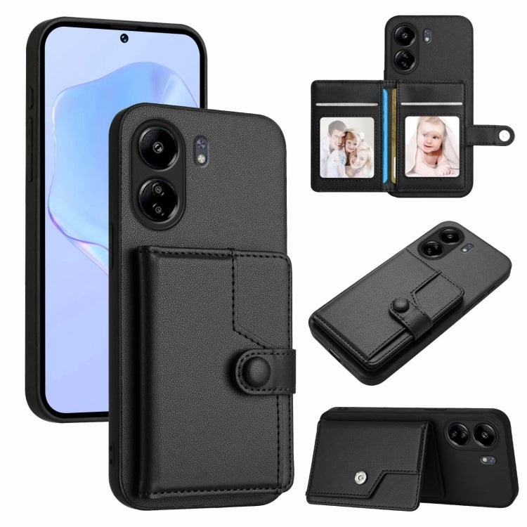 Button Card Bag RFID Anti-theft Phone Case, For Redmi Note 13 Pro 5G, For Redmi 13C 4G Global, For Redmi Note 13 5G, For Redmi Note 13 Pro+, For Redmi 12 4G Global, For Redmi Note 12 Turbo, For Redmi K60 / K60 Pro, For Redmi Note 12S 4G Global