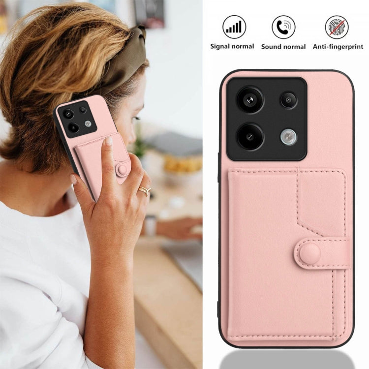 Button Card Bag RFID Anti-theft Phone Case, For Redmi Note 13 Pro 5G, For Redmi 13C 4G Global, For Redmi Note 13 5G, For Redmi Note 13 Pro+, For Redmi 12 4G Global, For Redmi Note 12 Turbo, For Redmi K60 / K60 Pro, For Redmi Note 12S 4G Global
