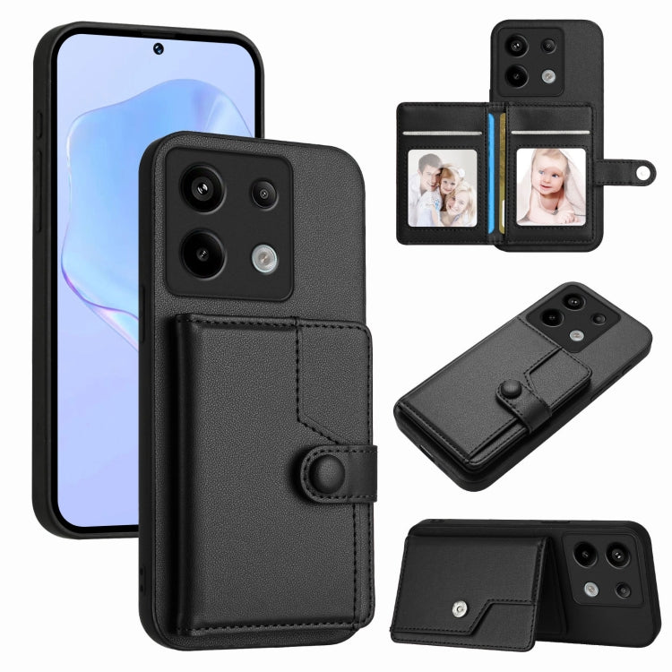 Button Card Bag RFID Anti-theft Phone Case, For Redmi Note 13 Pro 5G, For Redmi 13C 4G Global, For Redmi Note 13 5G, For Redmi Note 13 Pro+, For Redmi 12 4G Global, For Redmi Note 12 Turbo, For Redmi K60 / K60 Pro, For Redmi Note 12S 4G Global