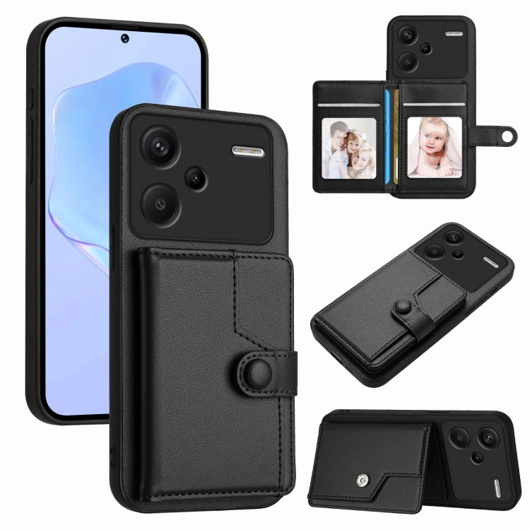 Button Card Bag RFID Anti-theft Phone Case, For Redmi Note 13 Pro 5G, For Redmi 13C 4G Global, For Redmi Note 13 5G, For Redmi Note 13 Pro+, For Redmi 12 4G Global, For Redmi Note 12 Turbo, For Redmi K60 / K60 Pro, For Redmi Note 12S 4G Global