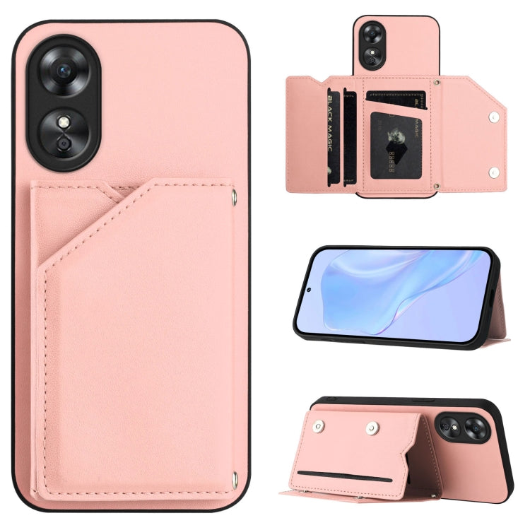 Skin Feel Four Card Slots Phone Case with Wrist Strap, For OPPO A58 4G Global, For OPPO Reno10 Pro 5G Global, For OPPO A78 4G Global, For OPPO A17, For OPPO A79 5G Global