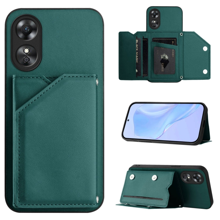 Skin Feel Four Card Slots Phone Case with Wrist Strap, For OPPO A58 4G Global, For OPPO Reno10 Pro 5G Global, For OPPO A78 4G Global, For OPPO A17, For OPPO A79 5G Global
