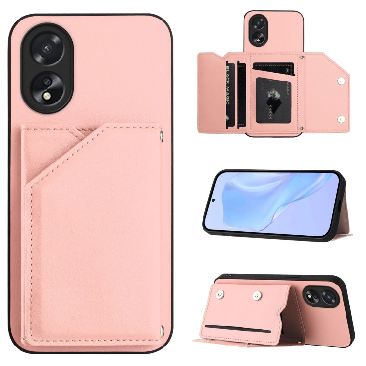 Skin Feel Four Card Slots Phone Case with Wrist Strap, For OPPO Reno12 Global, For OPPO K12 5G, For OPPO A3 Pro, For OPPO Reno11 F / F25 Pro, For OPPO Reno11 Global, For OPPO Reno11 Pro Global, For OPPO A58 / A58X / A1X / A2X                           ...