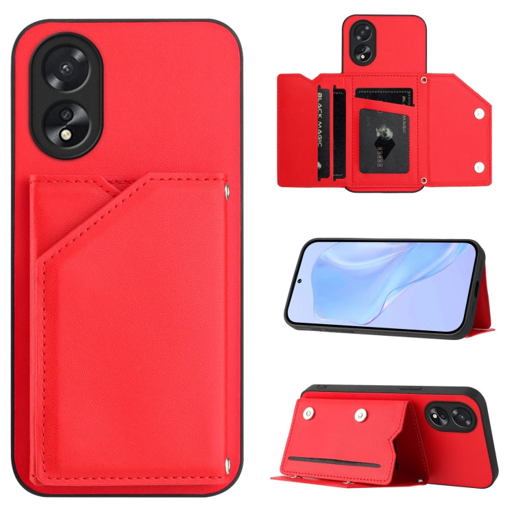 Skin Feel Four Card Slots Phone Case with Wrist Strap, For OPPO Reno12 Global, For OPPO K12 5G, For OPPO A3 Pro, For OPPO Reno11 F / F25 Pro, For OPPO Reno11 Global, For OPPO Reno11 Pro Global, For OPPO A58 / A58X / A1X / A2X                           ...