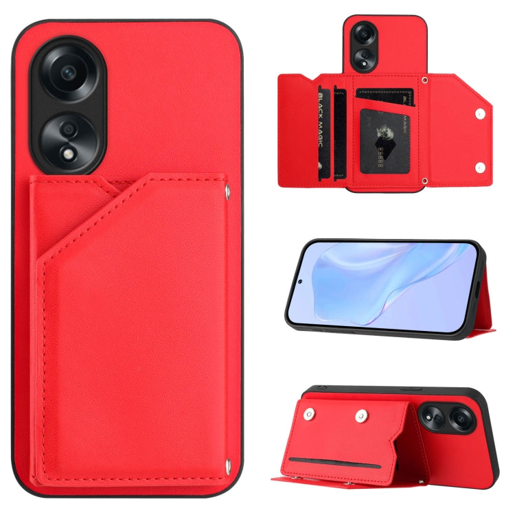 Skin Feel Four Card Slots Phone Case with Wrist Strap, For OPPO Reno12 Global, For OPPO K12 5G, For OPPO A3 Pro, For OPPO Reno11 F / F25 Pro, For OPPO Reno11 Global, For OPPO Reno11 Pro Global, For OPPO A58 / A58X / A1X / A2X                           ...