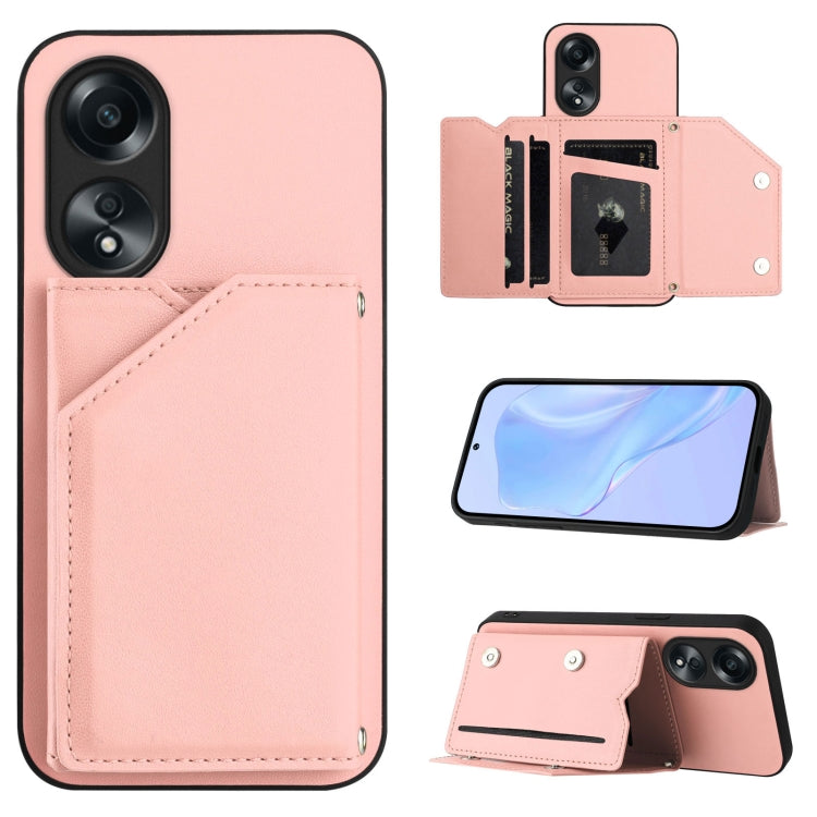 Skin Feel Four Card Slots Phone Case with Wrist Strap, For OPPO A58 4G Global, For OPPO Reno10 Pro 5G Global, For OPPO A78 4G Global, For OPPO A17, For OPPO A79 5G Global