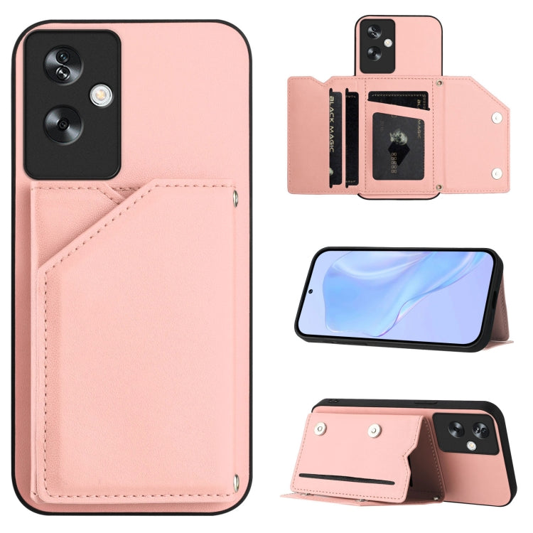 Skin Feel Four Card Slots Phone Case with Wrist Strap, For OPPO A58 4G Global, For OPPO Reno10 Pro 5G Global, For OPPO A78 4G Global, For OPPO A17, For OPPO A79 5G Global