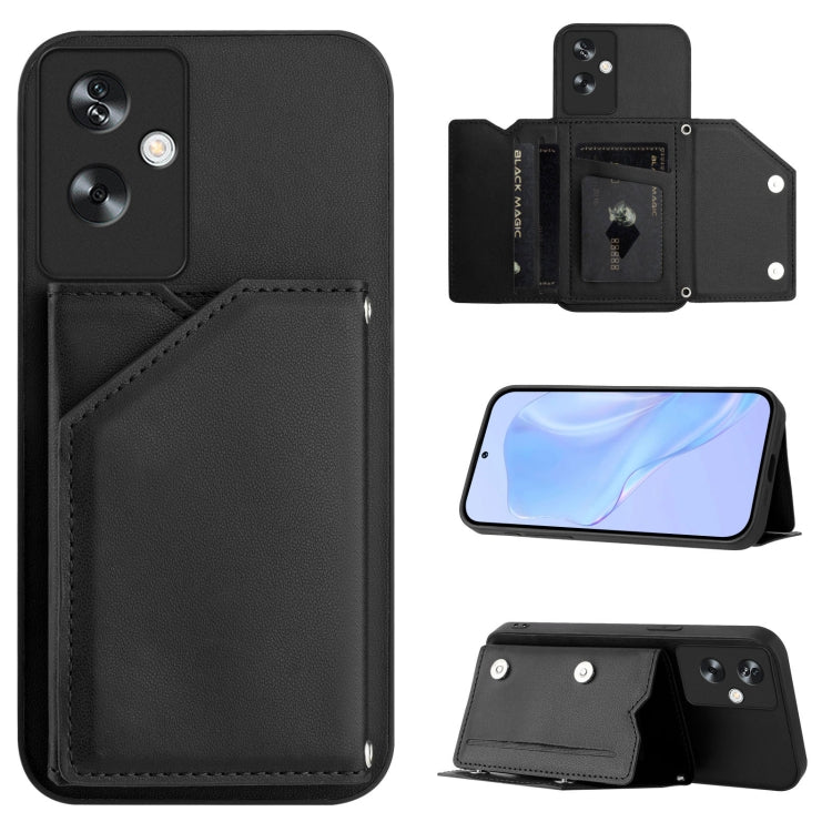 Skin Feel Four Card Slots Phone Case with Wrist Strap, For OPPO A58 4G Global, For OPPO Reno10 Pro 5G Global, For OPPO A78 4G Global, For OPPO A17, For OPPO A79 5G Global