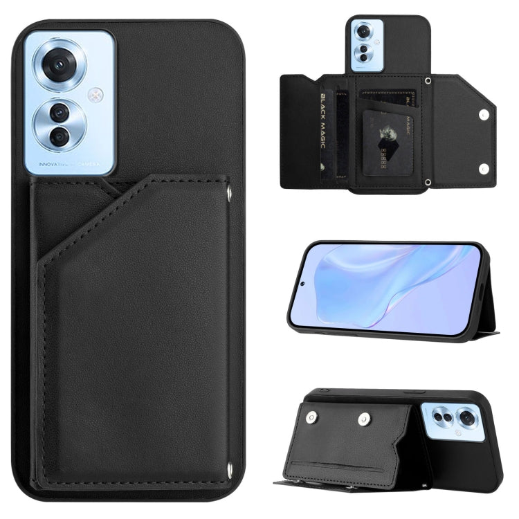 Skin Feel Four Card Slots Phone Case with Wrist Strap, For OPPO Reno12 Global, For OPPO K12 5G, For OPPO A3 Pro, For OPPO Reno11 F / F25 Pro, For OPPO Reno11 Global, For OPPO Reno11 Pro Global, For OPPO A58 / A58X / A1X / A2X                           ...