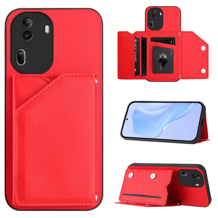 Skin Feel Four Card Slots Phone Case with Wrist Strap, For OPPO Reno12 Global, For OPPO K12 5G, For OPPO A3 Pro, For OPPO Reno11 F / F25 Pro, For OPPO Reno11 Global, For OPPO Reno11 Pro Global, For OPPO A58 / A58X / A1X / A2X                           ...
