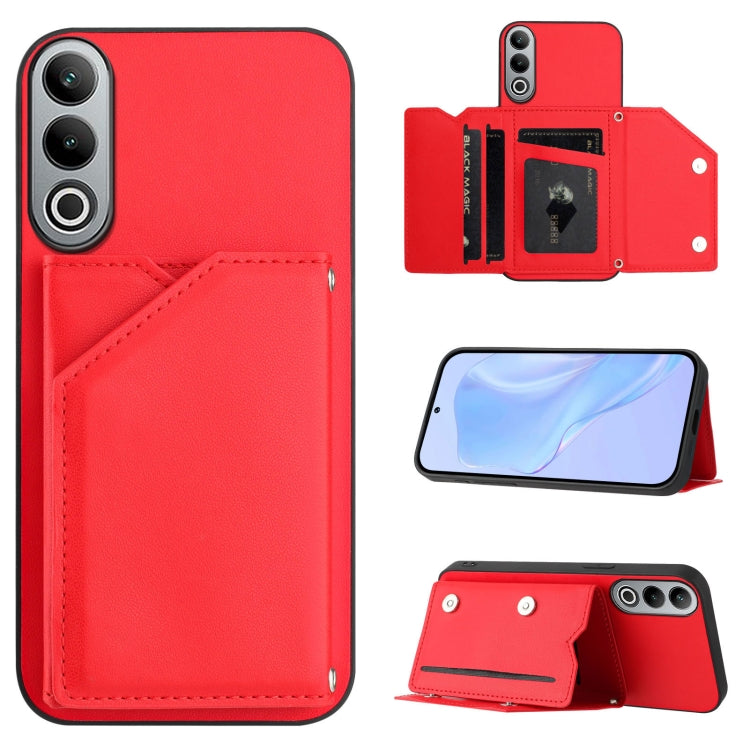 Skin Feel Four Card Slots Phone Case with Wrist Strap, For OPPO Reno12 Global, For OPPO K12 5G, For OPPO A3 Pro, For OPPO Reno11 F / F25 Pro, For OPPO Reno11 Global, For OPPO Reno11 Pro Global, For OPPO A58 / A58X / A1X / A2X                           ...
