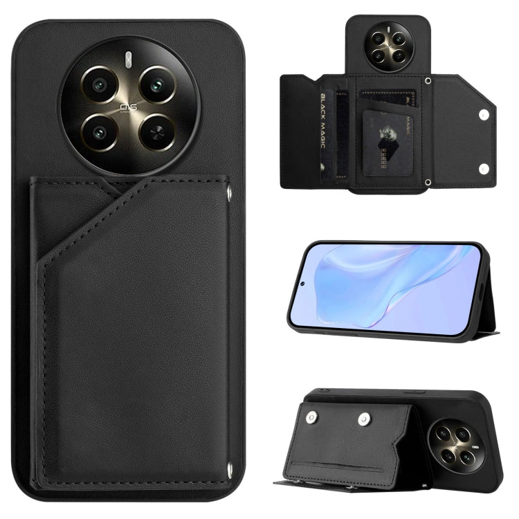 Skin Feel Four Card Slots Phone Case with Wrist Strap, For Realme 14, For Realme 14 Pro+, For Realme 14 Pro, For Realme 13 Pro / 13 Pro+ 5G, For Realme GT Neo6 SE, For Realme 12 Pro+ / 12 Pro, For Realme 12+ 5G / P1 5G
