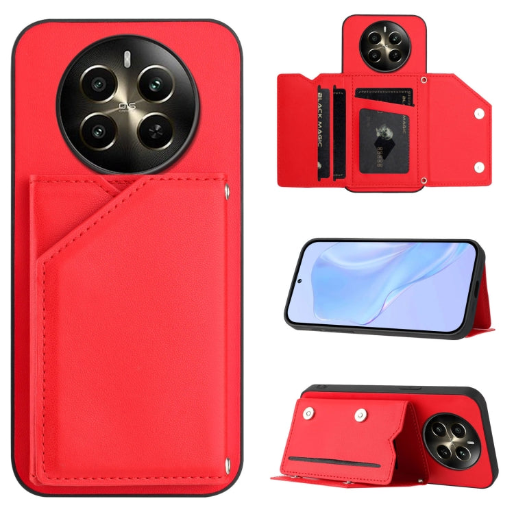 Skin Feel Four Card Slots Phone Case with Wrist Strap, For Realme 14, For Realme 14 Pro+, For Realme 14 Pro, For Realme 13 Pro / 13 Pro+ 5G, For Realme GT Neo6 SE, For Realme 12 Pro+ / 12 Pro, For Realme 12+ 5G / P1 5G