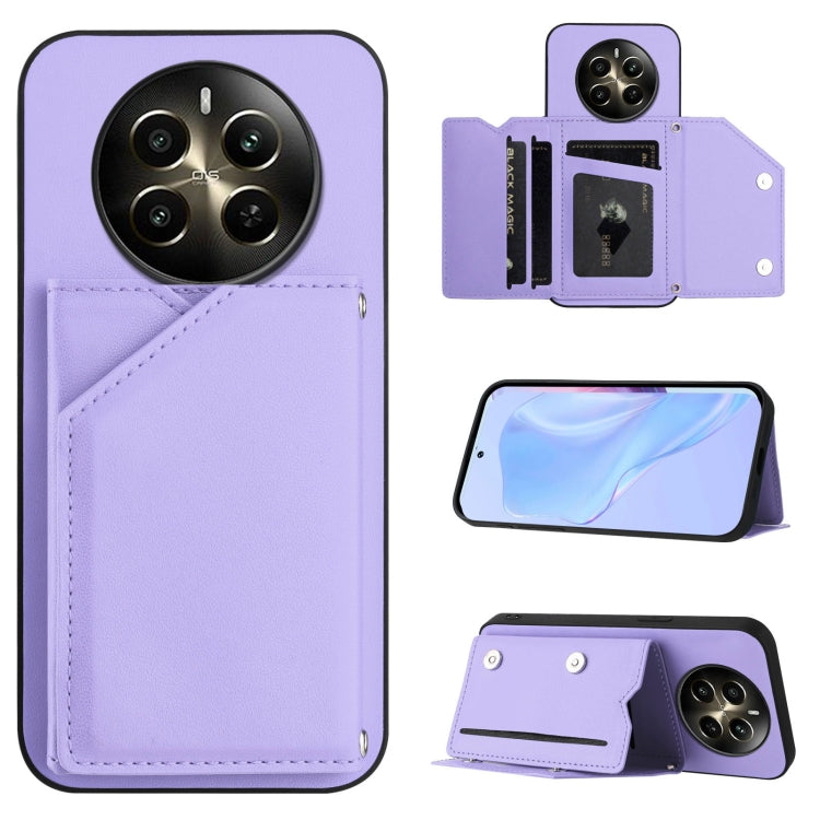 Skin Feel Four Card Slots Phone Case with Wrist Strap, For Realme 14, For Realme 14 Pro+, For Realme 14 Pro, For Realme 13 Pro / 13 Pro+ 5G, For Realme GT Neo6 SE, For Realme 12 Pro+ / 12 Pro, For Realme 12+ 5G / P1 5G