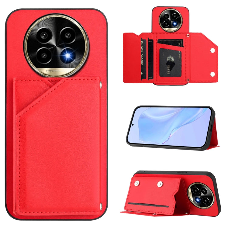 Skin Feel Four Card Slots Phone Case with Wrist Strap, For Realme 14, For Realme 14 Pro+, For Realme 14 Pro, For Realme 13 Pro / 13 Pro+ 5G, For Realme GT Neo6 SE, For Realme 12 Pro+ / 12 Pro, For Realme 12+ 5G / P1 5G