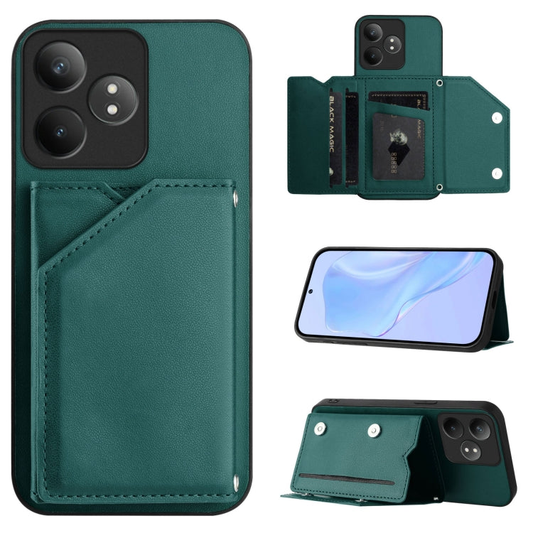 Skin Feel Four Card Slots Phone Case with Wrist Strap, For Realme 14, For Realme 14 Pro+, For Realme 14 Pro, For Realme 13 Pro / 13 Pro+ 5G, For Realme GT Neo6 SE, For Realme 12 Pro+ / 12 Pro, For Realme 12+ 5G / P1 5G