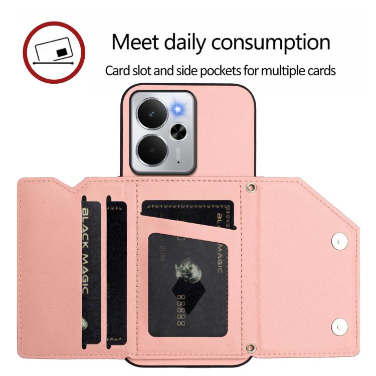 Skin Feel Four Card Slots Phone Case with Wrist Strap, For Realme 14, For Realme 14 Pro+, For Realme 14 Pro, For Realme 13 Pro / 13 Pro+ 5G, For Realme GT Neo6 SE, For Realme 12 Pro+ / 12 Pro, For Realme 12+ 5G / P1 5G