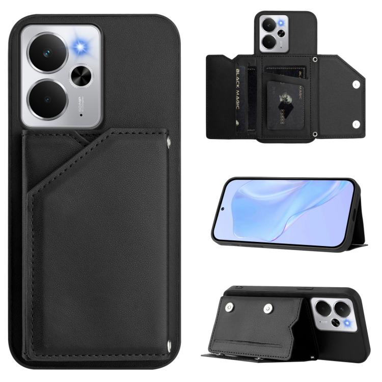Skin Feel Four Card Slots Phone Case with Wrist Strap, For Realme 14, For Realme 14 Pro+, For Realme 14 Pro, For Realme 13 Pro / 13 Pro+ 5G, For Realme GT Neo6 SE, For Realme 12 Pro+ / 12 Pro, For Realme 12+ 5G / P1 5G