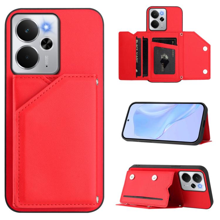 Skin Feel Four Card Slots Phone Case with Wrist Strap, For Realme 14, For Realme 14 Pro+, For Realme 14 Pro, For Realme 13 Pro / 13 Pro+ 5G, For Realme GT Neo6 SE, For Realme 12 Pro+ / 12 Pro, For Realme 12+ 5G / P1 5G