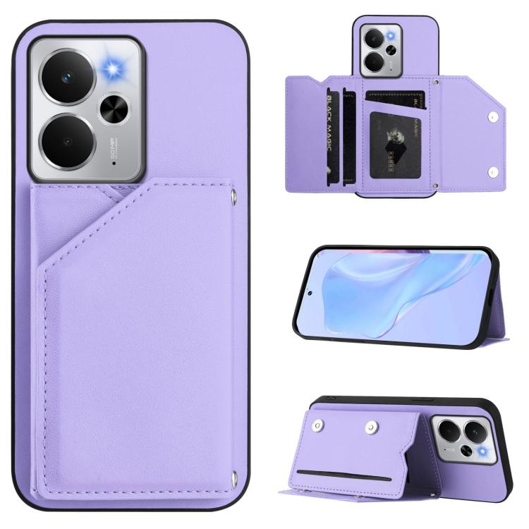 Skin Feel Four Card Slots Phone Case with Wrist Strap, For Realme 14, For Realme 14 Pro+, For Realme 14 Pro, For Realme 13 Pro / 13 Pro+ 5G, For Realme GT Neo6 SE, For Realme 12 Pro+ / 12 Pro, For Realme 12+ 5G / P1 5G