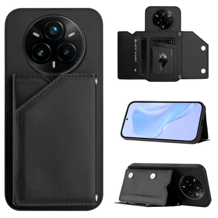 Skin Feel Four Card Slots Phone Case with Wrist Strap, For Realme 14, For Realme 14 Pro+, For Realme 14 Pro, For Realme 13 Pro / 13 Pro+ 5G, For Realme GT Neo6 SE, For Realme 12 Pro+ / 12 Pro, For Realme 12+ 5G / P1 5G