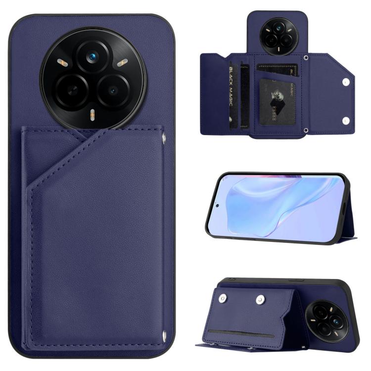 Skin Feel Four Card Slots Phone Case with Wrist Strap, For Realme 14, For Realme 14 Pro+, For Realme 14 Pro, For Realme 13 Pro / 13 Pro+ 5G, For Realme GT Neo6 SE, For Realme 12 Pro+ / 12 Pro, For Realme 12+ 5G / P1 5G