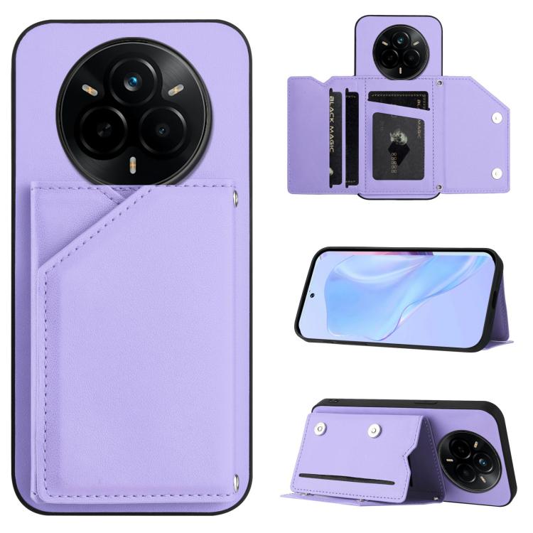 Skin Feel Four Card Slots Phone Case with Wrist Strap, For Realme 14, For Realme 14 Pro+, For Realme 14 Pro, For Realme 13 Pro / 13 Pro+ 5G, For Realme GT Neo6 SE, For Realme 12 Pro+ / 12 Pro, For Realme 12+ 5G / P1 5G