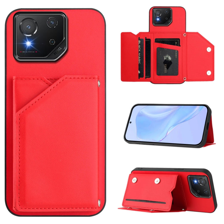 Skin Feel Four Card Slots Phone Case with Wrist Strap, For Asus ROG Phone 8, For Asus ROG Phone 8 Pro