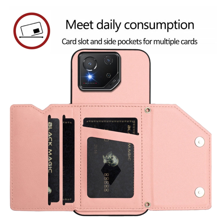 Skin Feel Four Card Slots Phone Case with Wrist Strap, For Asus ROG Phone 8, For Asus ROG Phone 8 Pro