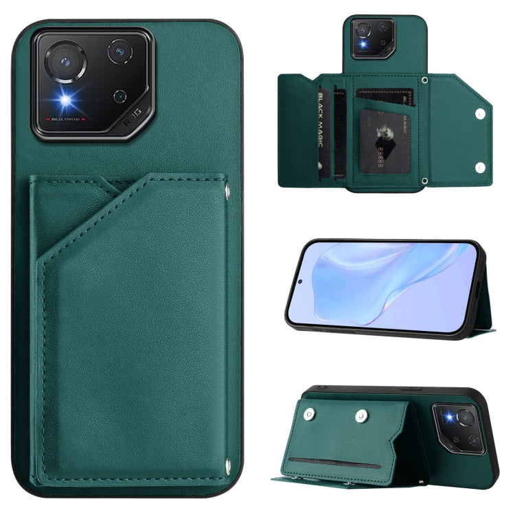Skin Feel Four Card Slots Phone Case with Wrist Strap, For Asus ROG Phone 8, For Asus ROG Phone 8 Pro