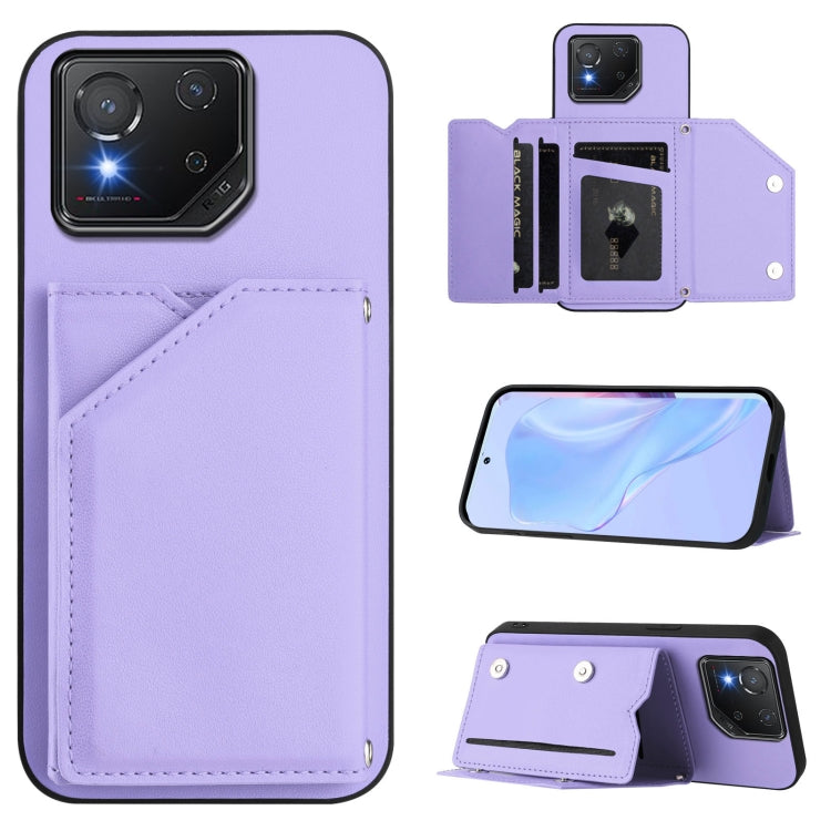 Skin Feel Four Card Slots Phone Case with Wrist Strap, For Asus ROG Phone 8, For Asus ROG Phone 8 Pro