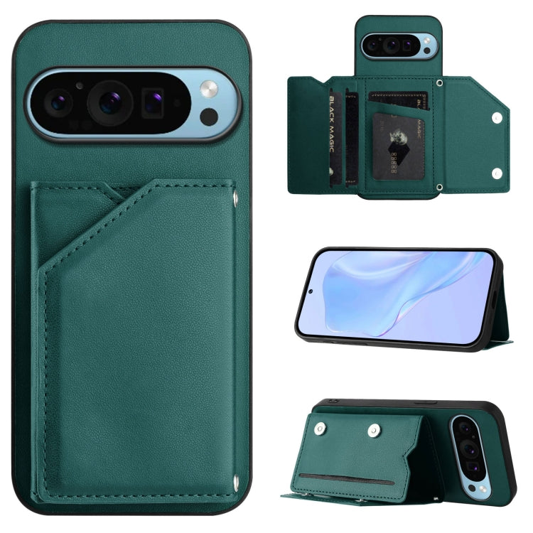 Skin Feel Four Card Slots Phone Case with Wrist Strap, For Google Pixel 10 Pro XL, For Google Pixel 10 / 10 Pro, For Google Pixel 9 Pro, For Google Pixel 9, For Google Pixel 8A, For Google Pixel 8 Pro, For Google Pixel 8