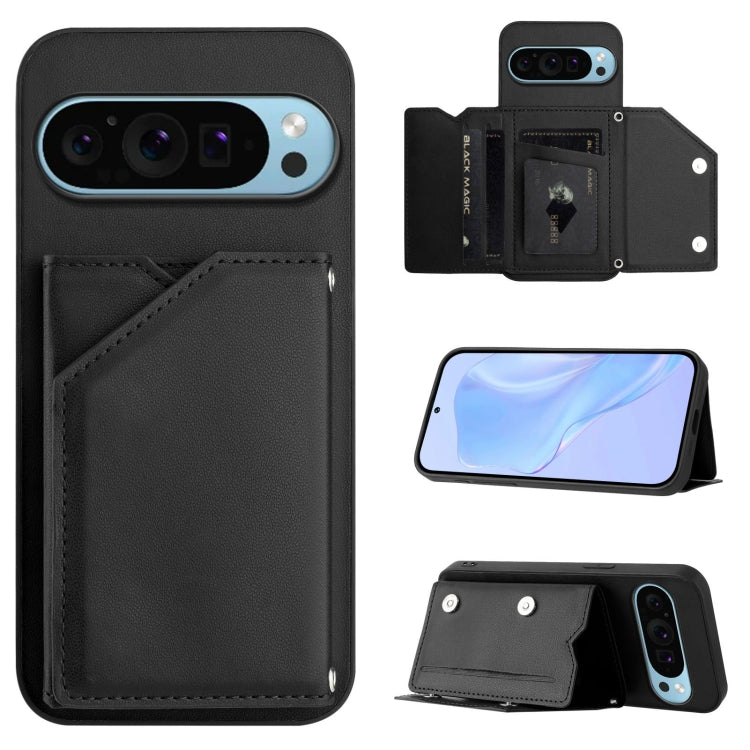 Skin Feel Four Card Slots Phone Case with Wrist Strap, For Google Pixel 10 Pro XL, For Google Pixel 10 / 10 Pro, For Google Pixel 9 Pro, For Google Pixel 9, For Google Pixel 8A, For Google Pixel 8 Pro, For Google Pixel 8