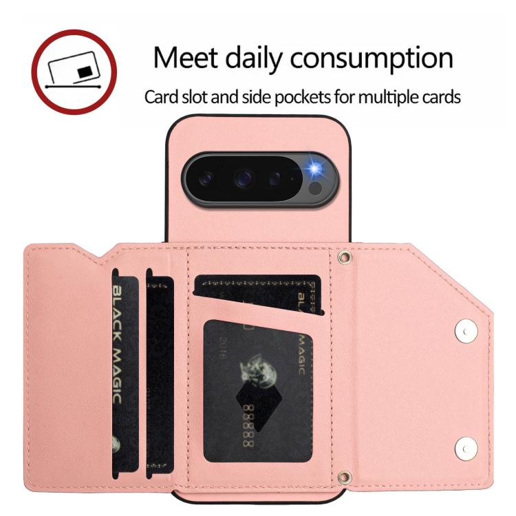 Skin Feel Four Card Slots Phone Case with Wrist Strap, For Google Pixel 10 Pro XL, For Google Pixel 10 / 10 Pro, For Google Pixel 9 Pro, For Google Pixel 9, For Google Pixel 8A, For Google Pixel 8 Pro, For Google Pixel 8