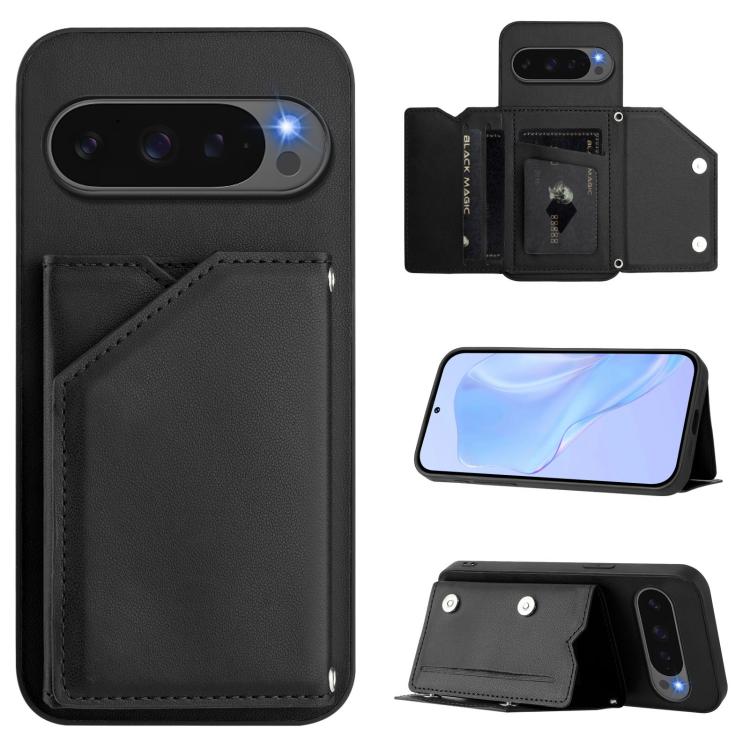 Skin Feel Four Card Slots Phone Case with Wrist Strap, For Google Pixel 10 Pro XL, For Google Pixel 10 / 10 Pro, For Google Pixel 9 Pro, For Google Pixel 9, For Google Pixel 8A, For Google Pixel 8 Pro, For Google Pixel 8