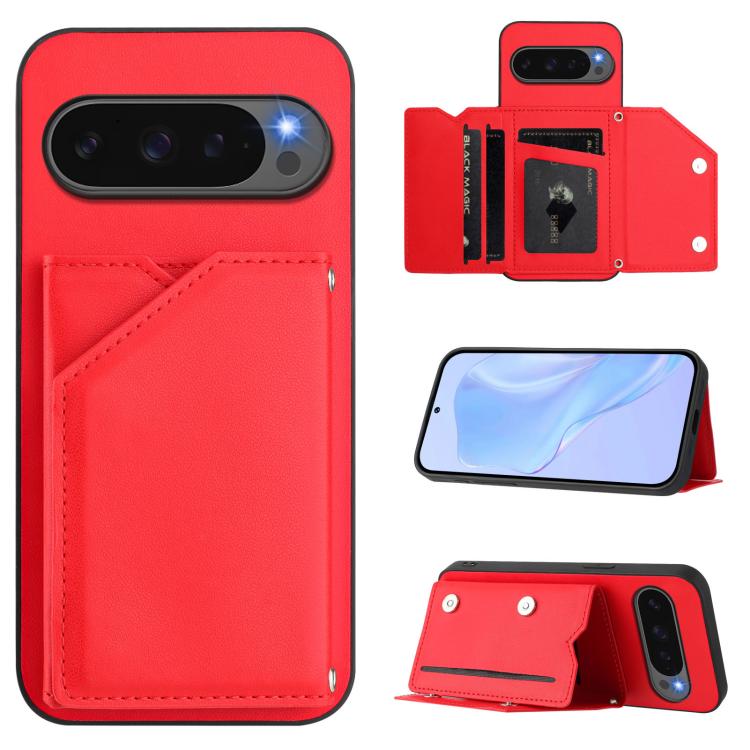 Skin Feel Four Card Slots Phone Case with Wrist Strap, For Google Pixel 10 Pro XL, For Google Pixel 10 / 10 Pro, For Google Pixel 9 Pro, For Google Pixel 9, For Google Pixel 8A, For Google Pixel 8 Pro, For Google Pixel 8