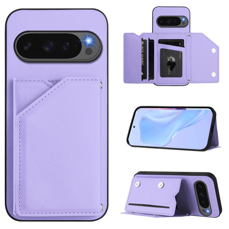 Skin Feel Four Card Slots Phone Case with Wrist Strap, For Google Pixel 10 Pro XL, For Google Pixel 10 / 10 Pro, For Google Pixel 9 Pro, For Google Pixel 9, For Google Pixel 8A, For Google Pixel 8 Pro, For Google Pixel 8