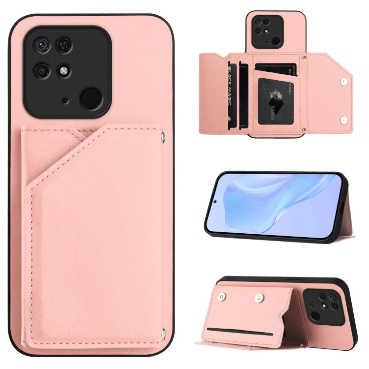 Skin Feel Four Card Slots Phone Case with Wrist Strap, For Redmi Note 12 Pro+ 5G, For Redmi Note 12 Pro 5G, For Redmi Note 12 Pro Speed, For Redmi Note 12 5G Global, For Redmi 12C / 11A, For Redmi 10C, For Redmi Turbo 3