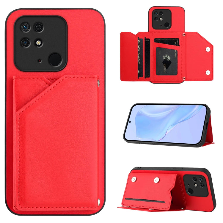 Skin Feel Four Card Slots Phone Case with Wrist Strap, For Redmi Note 12 Pro+ 5G, For Redmi Note 12 Pro 5G, For Redmi Note 12 Pro Speed, For Redmi Note 12 5G Global, For Redmi 12C / 11A, For Redmi 10C, For Redmi Turbo 3