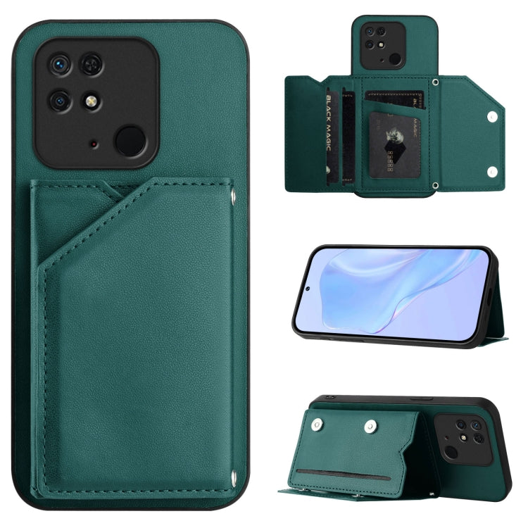 Skin Feel Four Card Slots Phone Case with Wrist Strap, For Redmi Note 12 Pro+ 5G, For Redmi Note 12 Pro 5G, For Redmi Note 12 Pro Speed, For Redmi Note 12 5G Global, For Redmi 12C / 11A, For Redmi 10C, For Redmi Turbo 3