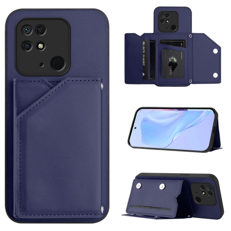 Skin Feel Four Card Slots Phone Case with Wrist Strap, For Redmi Note 12 Pro+ 5G, For Redmi Note 12 Pro 5G, For Redmi Note 12 Pro Speed, For Redmi Note 12 5G Global, For Redmi 12C / 11A, For Redmi 10C, For Redmi Turbo 3