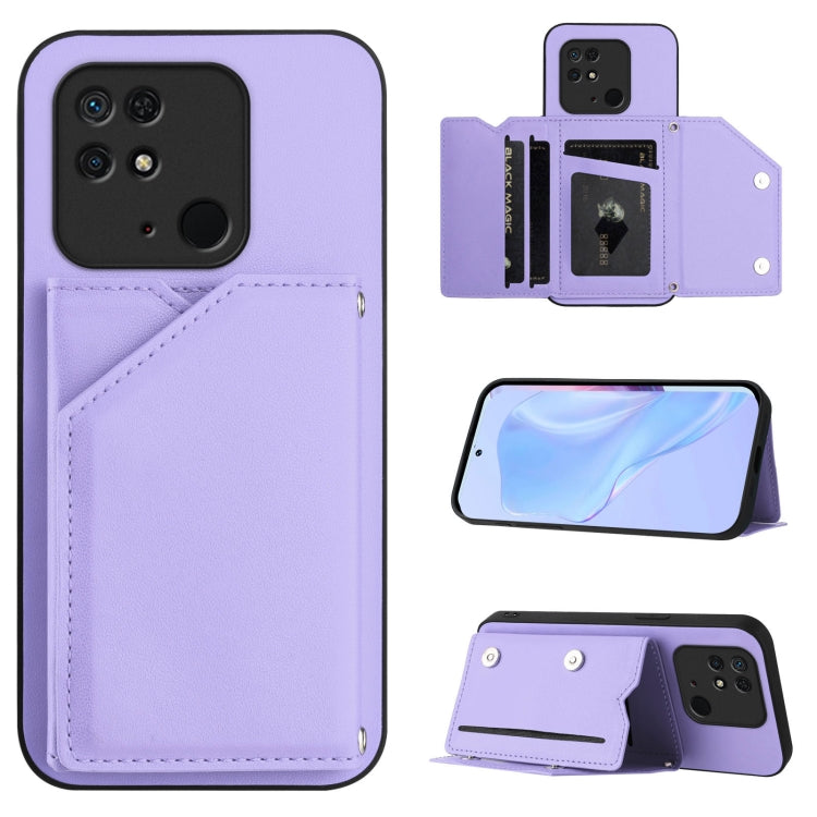 Skin Feel Four Card Slots Phone Case with Wrist Strap, For Redmi Note 12 Pro+ 5G, For Redmi Note 12 Pro 5G, For Redmi Note 12 Pro Speed, For Redmi Note 12 5G Global, For Redmi 12C / 11A, For Redmi 10C, For Redmi Turbo 3