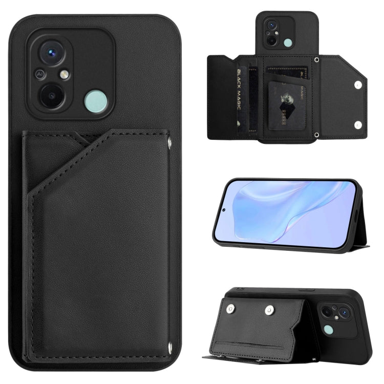 Skin Feel Four Card Slots Phone Case with Wrist Strap, For Redmi Note 12 Pro+ 5G, For Redmi Note 12 Pro 5G, For Redmi Note 12 Pro Speed, For Redmi Note 12 5G Global, For Redmi 12C / 11A, For Redmi 10C, For Redmi Turbo 3