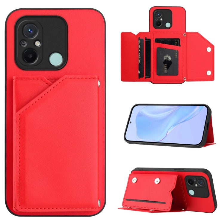 Skin Feel Four Card Slots Phone Case with Wrist Strap, For Redmi Note 12 Pro+ 5G, For Redmi Note 12 Pro 5G, For Redmi Note 12 Pro Speed, For Redmi Note 12 5G Global, For Redmi 12C / 11A, For Redmi 10C, For Redmi Turbo 3