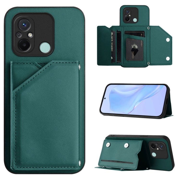 Skin Feel Four Card Slots Phone Case with Wrist Strap, For Redmi Note 12 Pro+ 5G, For Redmi Note 12 Pro 5G, For Redmi Note 12 Pro Speed, For Redmi Note 12 5G Global, For Redmi 12C / 11A, For Redmi 10C, For Redmi Turbo 3