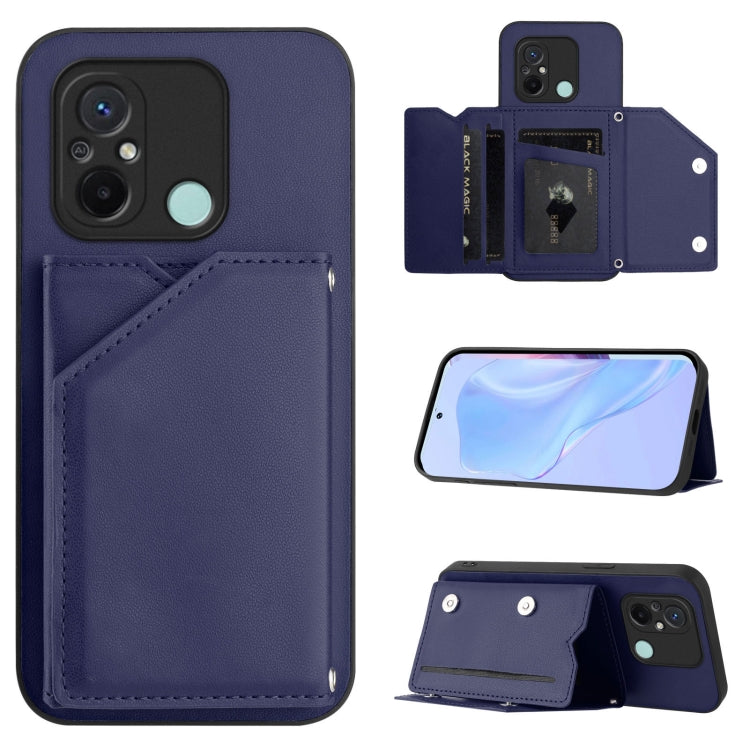 Skin Feel Four Card Slots Phone Case with Wrist Strap, For Redmi Note 12 Pro+ 5G, For Redmi Note 12 Pro 5G, For Redmi Note 12 Pro Speed, For Redmi Note 12 5G Global, For Redmi 12C / 11A, For Redmi 10C, For Redmi Turbo 3