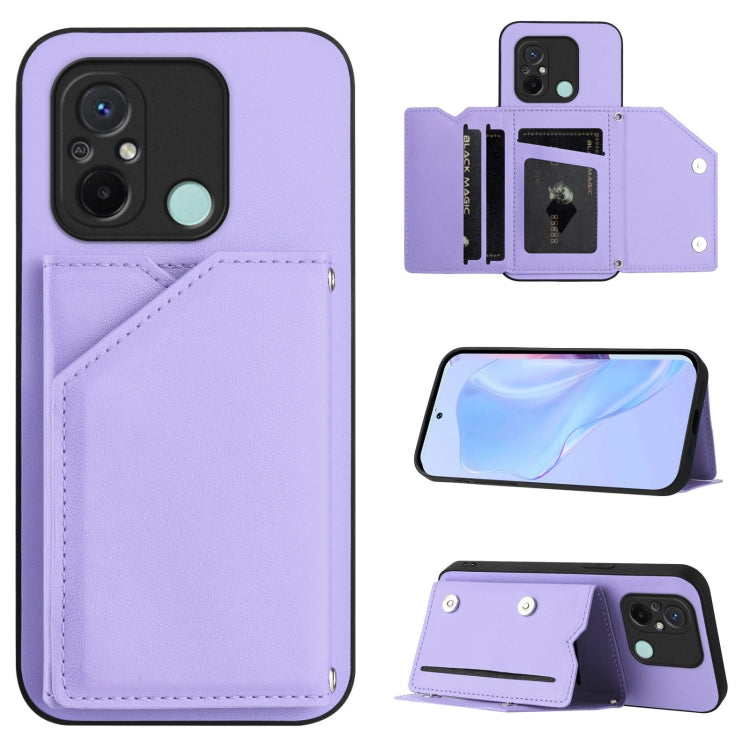 Skin Feel Four Card Slots Phone Case with Wrist Strap, For Redmi Note 12 Pro+ 5G, For Redmi Note 12 Pro 5G, For Redmi Note 12 Pro Speed, For Redmi Note 12 5G Global, For Redmi 12C / 11A, For Redmi 10C, For Redmi Turbo 3