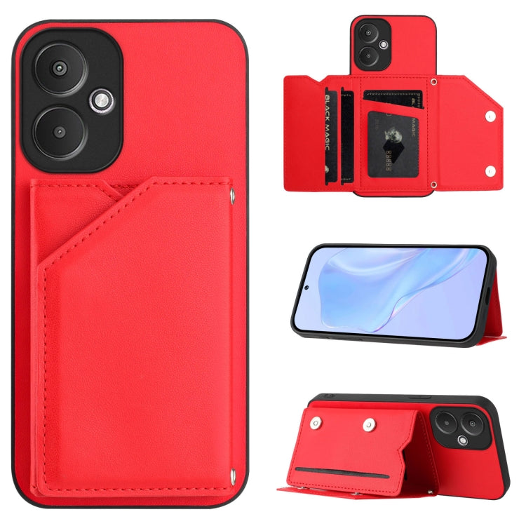 Skin Feel Four Card Slots Phone Case with Wrist Strap, For Redmi Turbo 4 Pro / Poco F7, For Redmi A5 4G 171.7mm / Poco C71, For Redmi Note 13R / Redmi 13, For Redmi A3 4G Global, For Redmi Note 13 Pro 4G Global, For Redmi Note 13 4G Global             ...