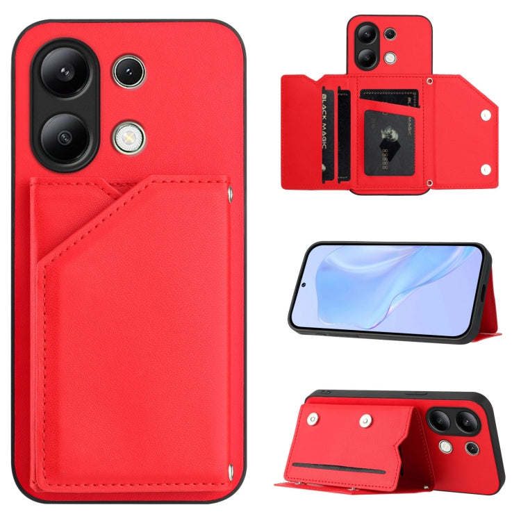 Skin Feel Four Card Slots Phone Case with Wrist Strap, For Redmi Turbo 4 Pro / Poco F7, For Redmi A5 4G 171.7mm / Poco C71, For Redmi Note 13R / Redmi 13, For Redmi A3 4G Global, For Redmi Note 13 Pro 4G Global, For Redmi Note 13 4G Global             ...