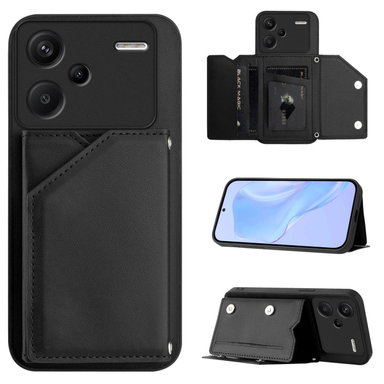 Skin Feel Four Card Slots Phone Case with Wrist Strap, For Redmi 13C 4G Global, For Redmi Note 13 5G, For Redmi Note 13 Pro+, For Redmi 12 4G Global, For Redmi Note 12 Turbo, For Redmi K60 / 60 Pro, For Redmi Note 12S 4G Global                         ...